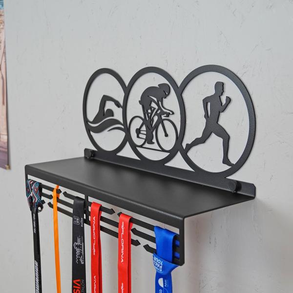 Medaillenhalter Medaillenaufhänger Regal Metall Schwarz Wandmontage Triathlon Schwimmen Laufen Radfahren