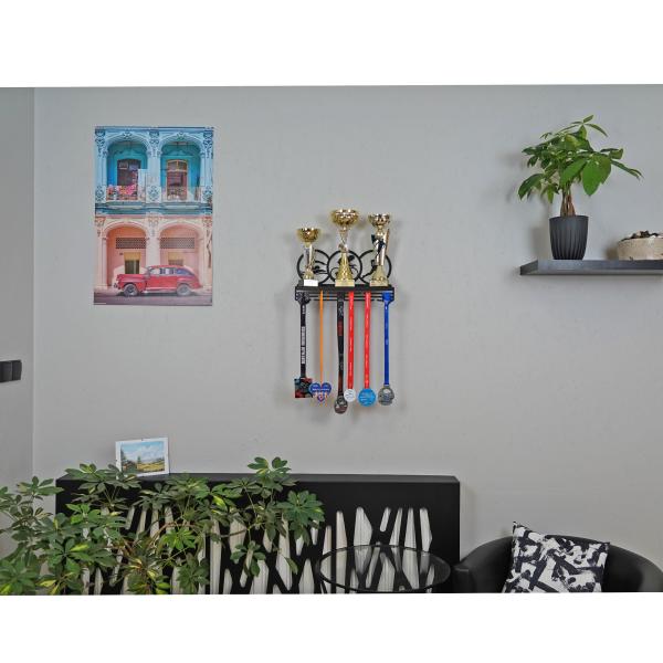 Medaillenhalter Medaillenaufhänger Regal Metall Schwarz Wandmontage Triathlon Schwimmen Laufen Radfahren