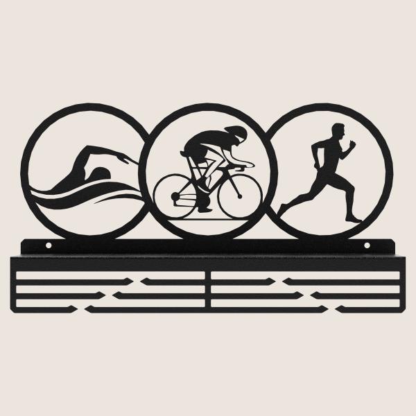 Medaillenhalter Medaillenaufhänger Regal Metall Schwarz Wandmontage Triathlon Schwimmen Laufen Radfahren
