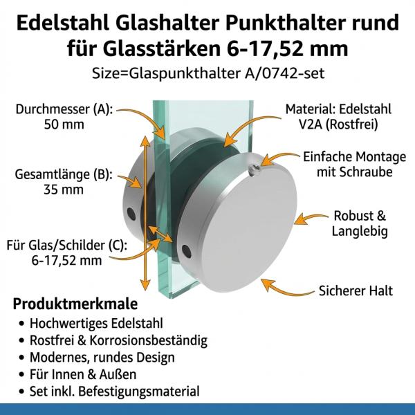 Glashalter Punkthalter Edelstahl rund | Sellon24