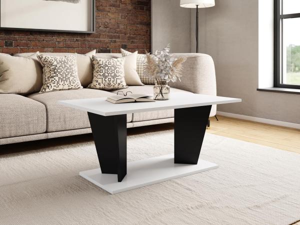Couchtisch Kaffeetisch 100x60x55 Weiß Schwarz - modern, rechteckig, hoch - Sofatisch Beistelltisch für Wohnzimmer, ABS Kante, Viola II