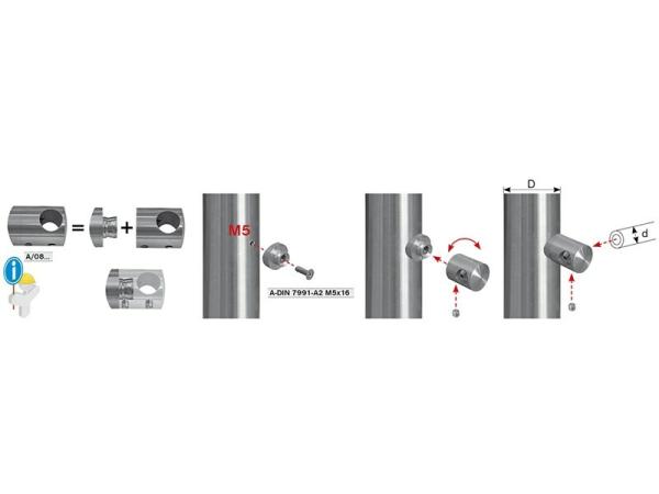 Edelstahl Querstabhalter 12mm V2A geschliffen K320 Traversenhalter 42.4mm