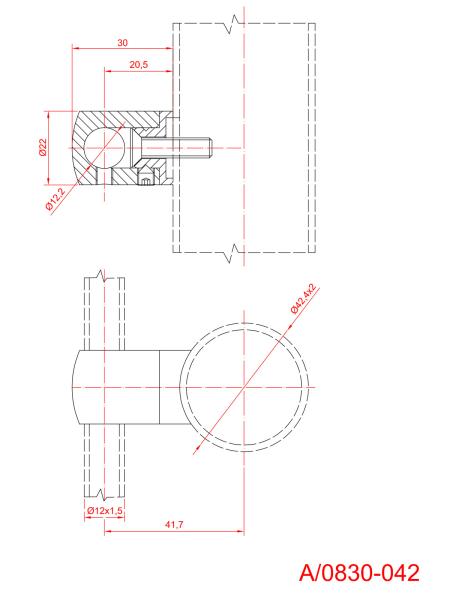 Edelstahl Querstabhalter 12mm V2A geschliffen K320 Traversenhalter 42.4mm