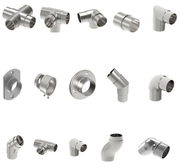 Edelstahl V2A Rohrverbinder Rohrbogen Wandanker 42,4 Rohr Verbinder Steckfitting