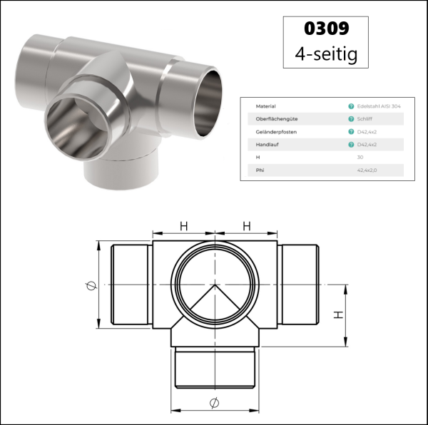 Edelstahl V2A Rohrverbinder Rohrbogen Wandanker 42,4 Rohr Verbinder Steckfitting