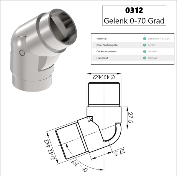 Edelstahl V2A Rohrverbinder Rohrbogen Wandanker 42,4 Rohr Verbinder Steckfitting