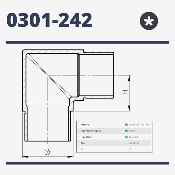 Edelstahl V2A Rohrverbinder Rohrbogen Wandanker 42,4 Rohr Verbinder Steckfitting