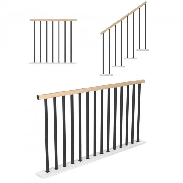 Treppengeländer Holzgeländer Stahl Schwarz Eiche Vertikal Holz Anthrazit RAL Neu