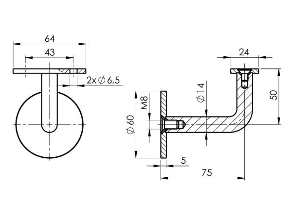 Handlaufhalter Edelstahl Handlaufträger Wandhalter Geländerhalter Rohr Treppe A2