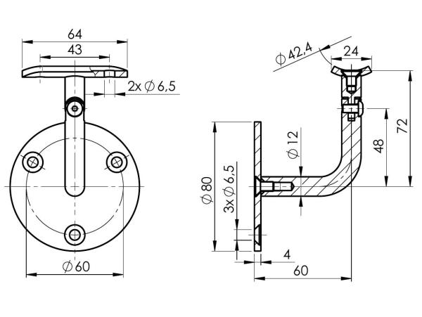 Handlaufhalter Edelstahl Handlaufträger Wandhalter Geländerhalter Rohr Treppe A2