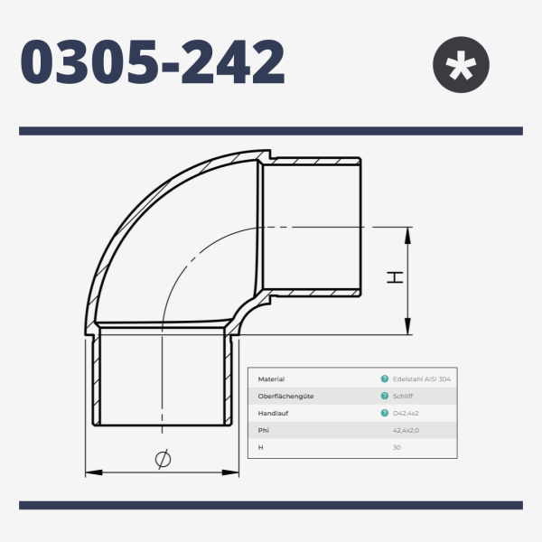 Edelstahl Geländer Handlauf Verbinder Steckfitting Bogen Rohrverbinder Endkappe