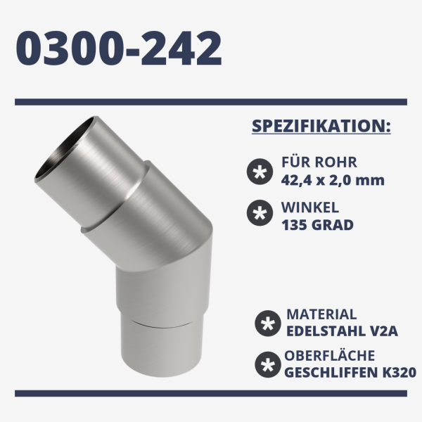 Edelstahl Geländer Handlauf Verbinder Steckfitting Bogen Rohrverbinder Endkappe