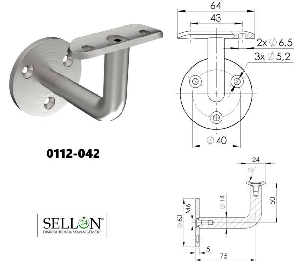 Handlaufhalter Edelstahl V2A Wandhalter Kugelring 42.4mm geschliffen