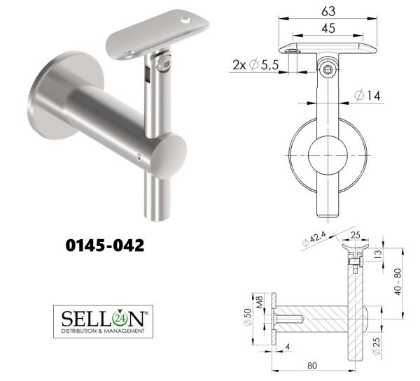 Handlaufhalter Edelstahl V2A Wandhalter Kugelring 42.4mm geschliffen