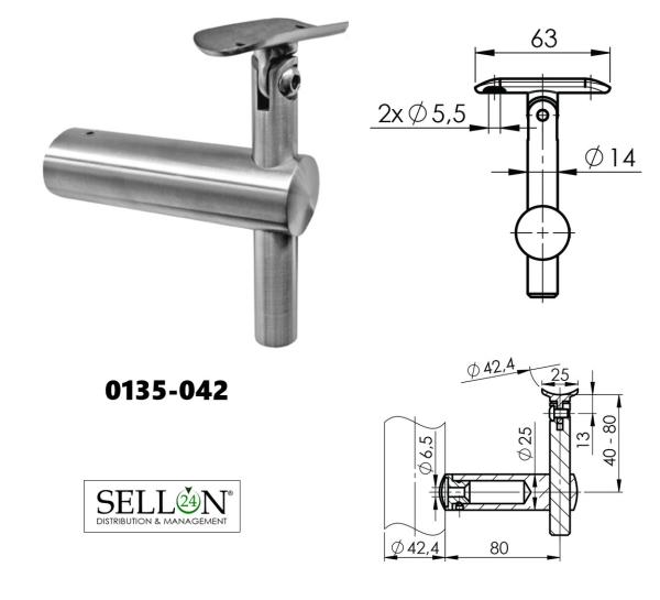 Handlaufhalter Edelstahl V2A Wandhalter Kugelring 42.4mm geschliffen