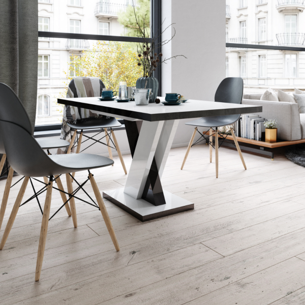 Esstisch Ausziehtisch Weiß - Schwarz Hochglanz 120-170 cm Esszimmertisch für 4-6 Personen mit Synchronauszug - 120x76x80 cm (BxHxT) Modern Esszimmer