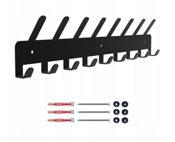 Kleiderhaken Garderobenleiste Hakenleiste Schwarz Doppelhaken - 50 cm - aus Metall, für Eingang, Flur, Schlafzimmer, Flurgarderobe mit 9 Haken, Java