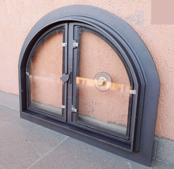 Gusseisern Ofenklappe Kaminofentür Pizzaofentür Backofentür Panama Gusseisen mit Glas & Thermometer 500°C