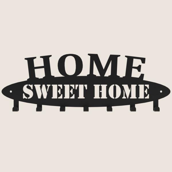 Kleiderhaken Kleiderbügel Garderobenleiste Haken Schwarz aus Metall, für Eingang, Flur, Schlafzimmer, Flurgarderobe mit / Haken / HOME SWEET HOME