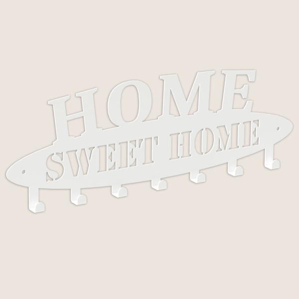 Kleiderhaken Kleiderbügel Garderobenleiste Haken WEIß aus Metall, für Eingang, Flur, Schlafzimmer, Flurgarderobe mit Haken / HOME SWEET HOME