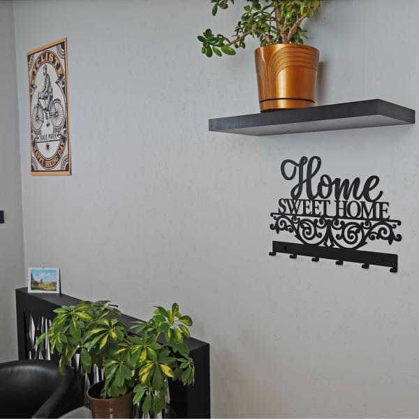 Kleiderhaken Garderobenleiste Hakenleiste Schwarz - 50 cm - aus Metall, für Eingang, Flur, Schlafzimmer, Flurgarderobe mit 6 Haken / HOME SWEET HOME