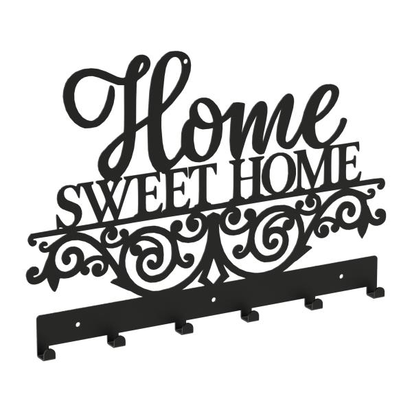 Kleiderhaken Garderobenleiste Hakenleiste Schwarz - 50 cm - aus Metall, für Eingang, Flur, Schlafzimmer, Flurgarderobe mit 6 Haken / HOME SWEET HOME