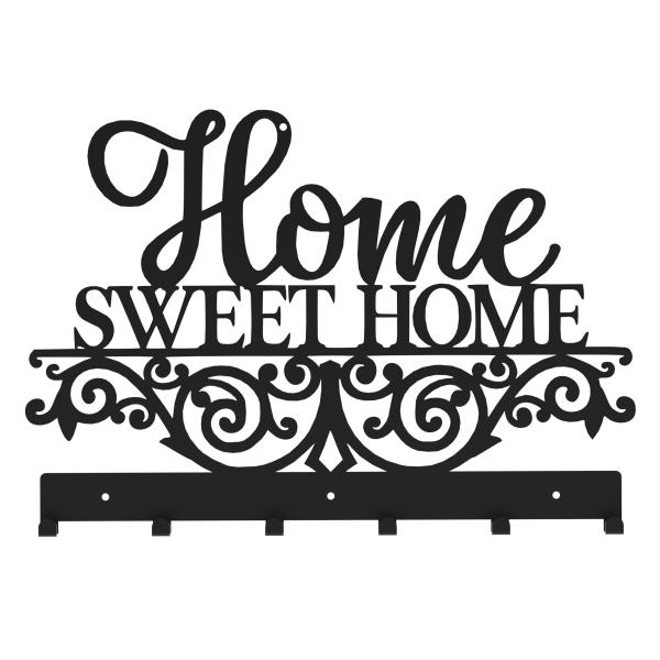 Kleiderhaken Garderobenleiste Hakenleiste Schwarz - 50 cm - aus Metall, für Eingang, Flur, Schlafzimmer, Flurgarderobe mit 6 Haken / HOME SWEET HOME