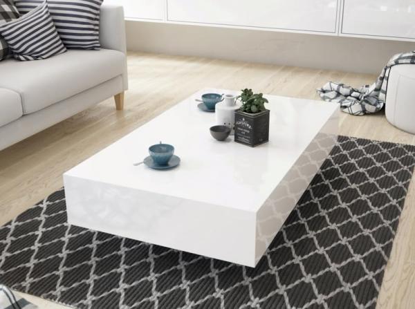 Couchtisch Weiß Hochglanz Kaffeetisch 100x60 modern niedrig rechteckig UV beständig Sofatisch Beistelltisch Iron