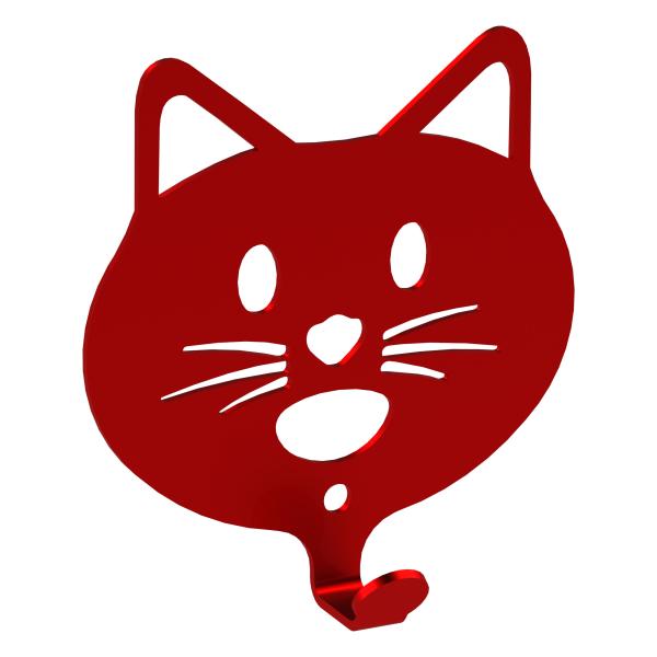 Kleiderhaken Kleiderbügel Kinder Haken ROT Tiere aus Metall, für Eingang, Flur, Schlafzimmer, Kinderzimmer Kindergarten / KATZE