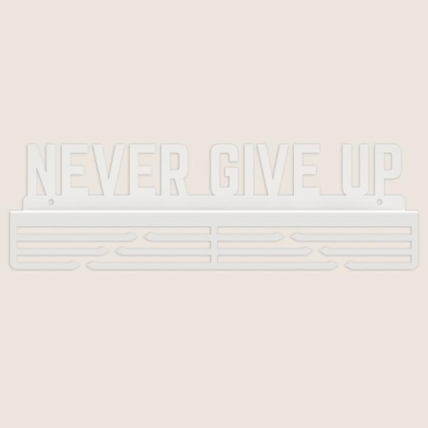 Medaillenhalter Medaillenaufhänger Metall WEIß Bügel mit Regal Wandmontage Geschenk / NEVER GIVE UP
