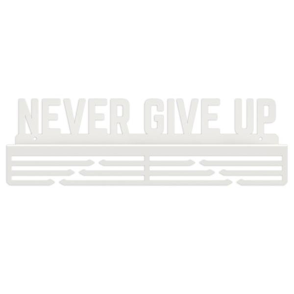 Medaillenhalter Medaillenaufhänger Metall WEIß Bügel mit Regal Wandmontage Geschenk / NEVER GIVE UP