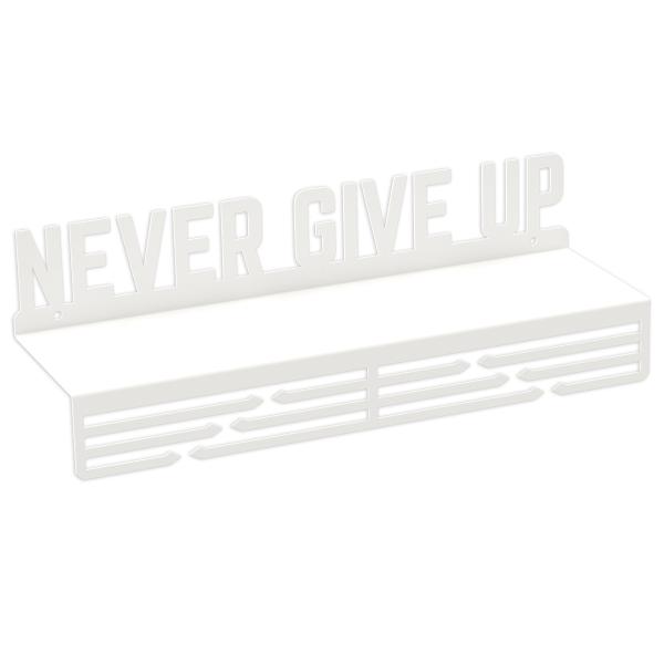 Medaillenhalter Medaillenaufhänger Metall WEIß Bügel mit Regal Wandmontage Geschenk / NEVER GIVE UP