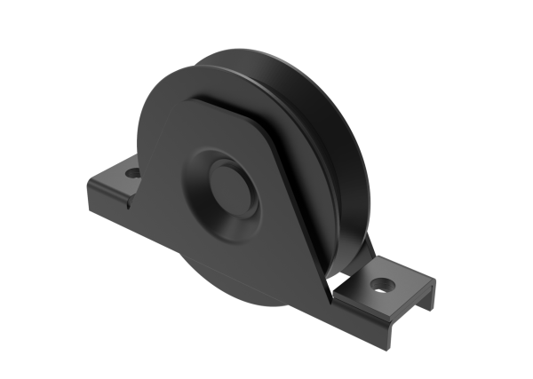Schiebetorrolle mit Außenstützplatte und V-Rille Zn, Schwarz