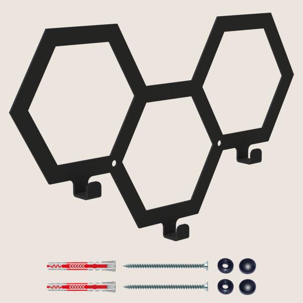 Kleiderhaken Garderobenleiste Hakenleiste Schwarz - 35 cm - aus Metall, für Eingang, Flur, Schlafzimmer, Flurgarderobe mit 3 Haken / PANE 350