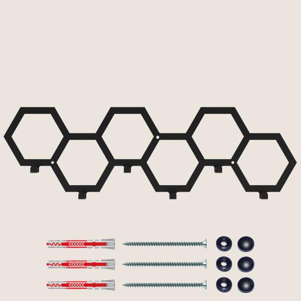 Kleiderhaken Garderobenleiste Hakenleiste Schwarz - 65 cm - aus Metall, für Eingang, Flur, Schlafzimmer, Flurgarderobe mit 6 Haken / PANE 650