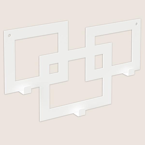 Kleiderhaken Garderobenleiste Hakenleiste WEIß - 30 cm - aus Metall, für Eingang, Flur, Schlafzimmer, Flurgarderobe mit 3 Haken / SQUARE 300