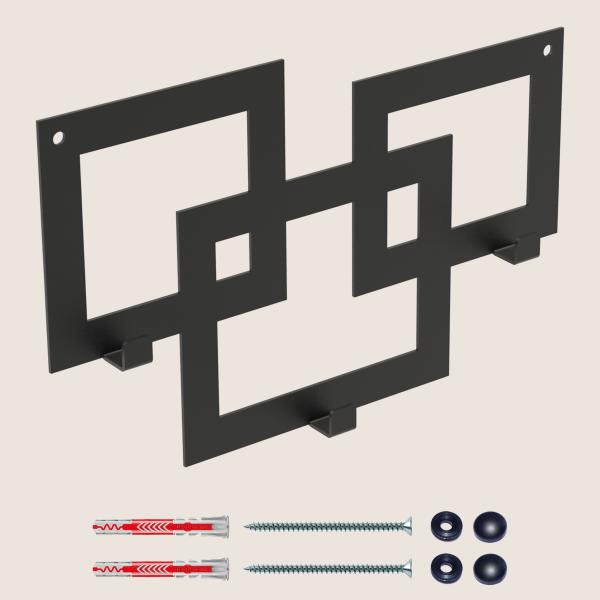 Kleiderhaken Garderobenleiste Hakenleiste Schwarz - 30 cm - aus Metall, für Eingang, Flur, Schlafzimmer, Flurgarderobe mit 3 Haken / SQUARE 300