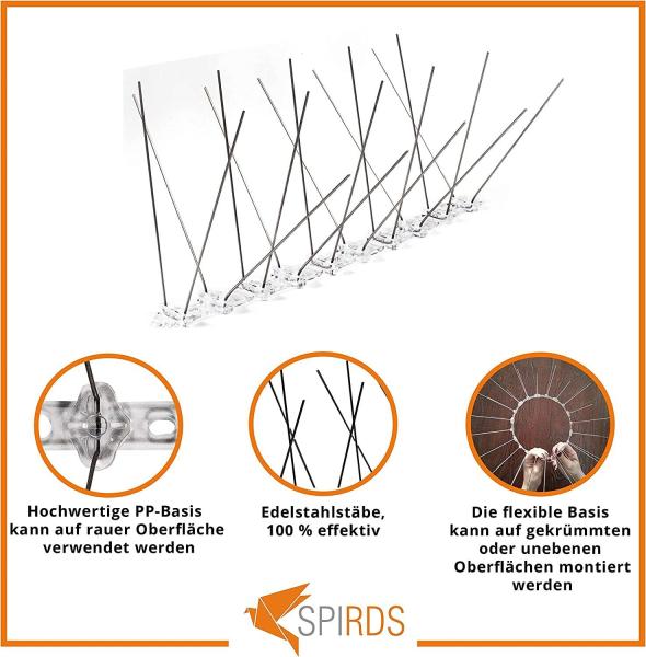 Taubenabwehr Spikes 4 reihig Vogelschutz Vogelabwehr Taubenspikes 25cm PC Basis