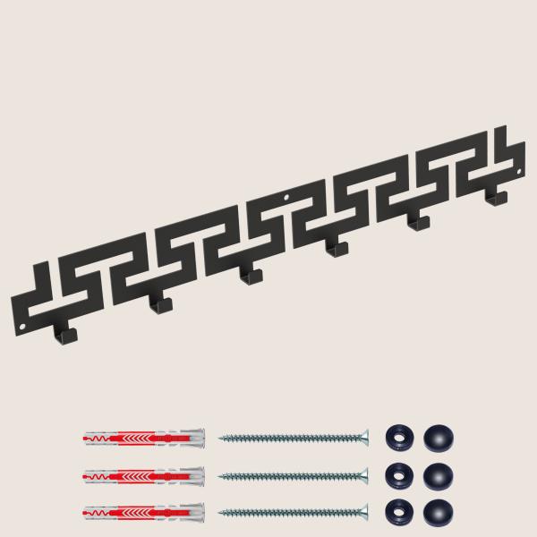 Kleiderhaken Garderobenleiste Hakenleiste Schwarz - 59 cm - aus Metall, für Eingang, Flur, Schlafzimmer, Flurgarderobe mit 6 Haken / VIPER 590