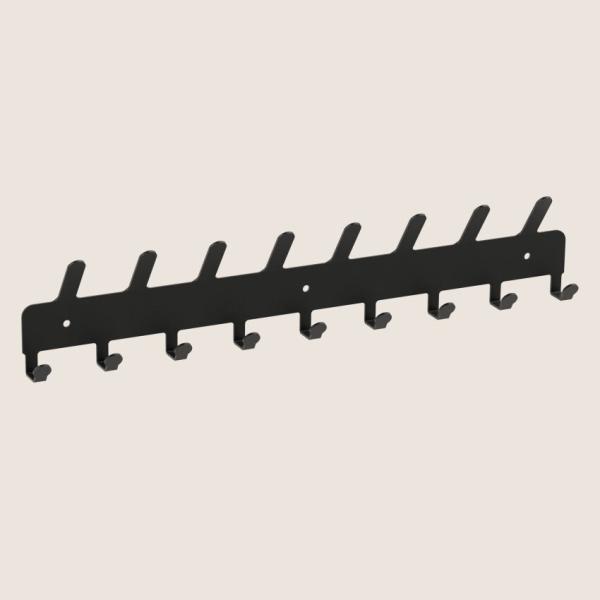 Kleiderhaken Garderobenleiste Hakenleiste Schwarz Doppelhaken - 50 cm - aus Metall, für Eingang, Flur, Schlafzimmer, Flurgarderobe mit 9 Haken / VOX MAXI