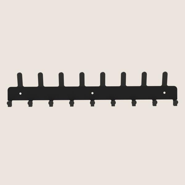 Kleiderhaken Garderobenleiste Hakenleiste Schwarz Doppelhaken - 50 cm - aus Metall, für Eingang, Flur, Schlafzimmer, Flurgarderobe mit 9 Haken / VOX MAXI