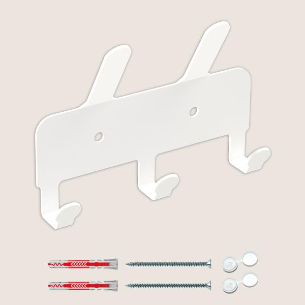 Kleiderhaken Garderobenleiste Hakenleiste WEIß Doppelhaken - 14 cm - aus Metall, für Eingang, Flur, Schlafzimmer, Flurgarderobe mit 3 Haken / JAVA QUINTET