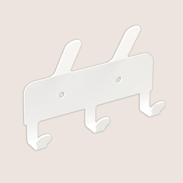 Kleiderhaken Garderobenleiste Hakenleiste WEIß Doppelhaken - 14 cm - aus Metall, für Eingang, Flur, Schlafzimmer, Flurgarderobe mit 3 Haken / JAVA QUINTET