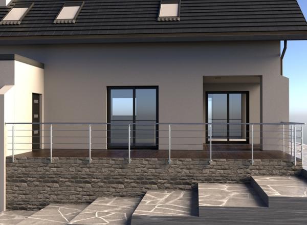 Relinggeländer Edelstahl vorgesetzt Geländer Konfigurator Balkongeländer Treppengeländer Balkon Terrasse Seitliche Montage Treppen Relingpfosten 42,4 mm V2A