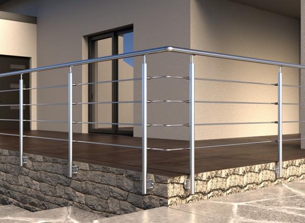 Relinggeländer Edelstahl vorgesetzt Geländer Konfigurator Balkongeländer Treppengeländer Balkon Terrasse Seitliche Montage Treppen Relingpfosten 42,4 mm V2A