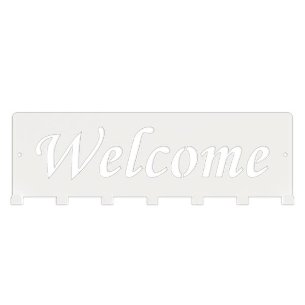 Kleiderhaken Bügel Garderobenleiste Hakenleiste WEIß - 40 cm - aus Metall, für Eingang, Flur, Schlafzimmer, Flurgarderobe / WELCOME-2